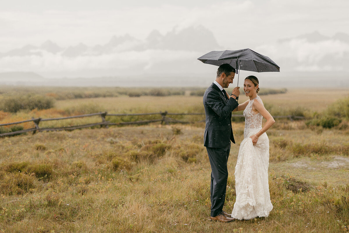 First-look-Teton-wedding-couple-in-rain