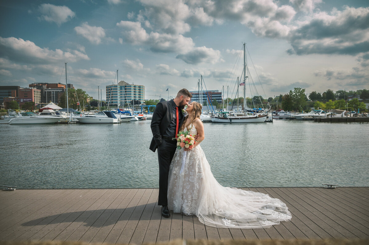 Wedding day photography showing the Bayfront of Erie Pennsylvania.