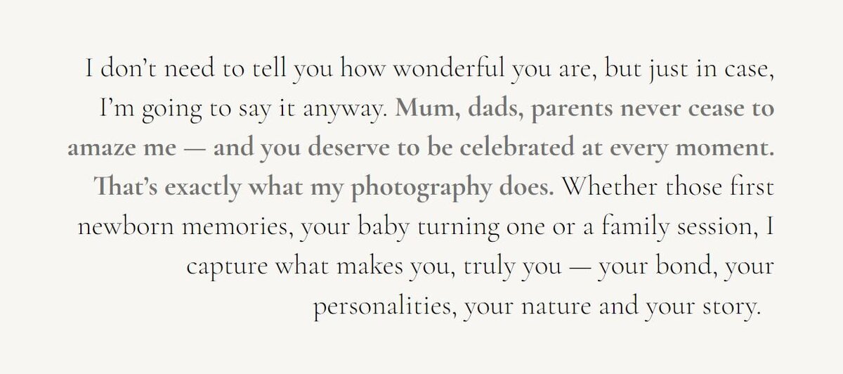 Wedding photographer website copy example