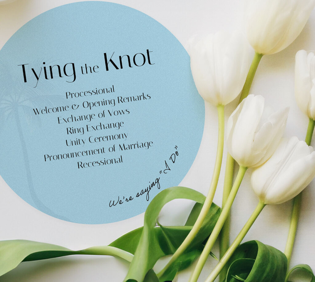 Blue circle wedding program designed by Unadorned Stationery, wedding signage and stationery in Vancouver, British Columbia, featured on the Brontë Bride Vendor Guide.