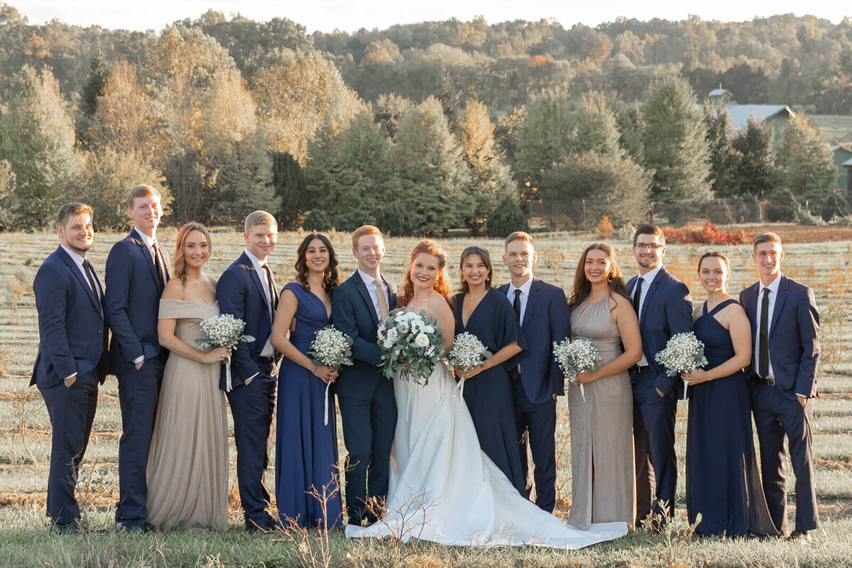wedding party in gray and blue