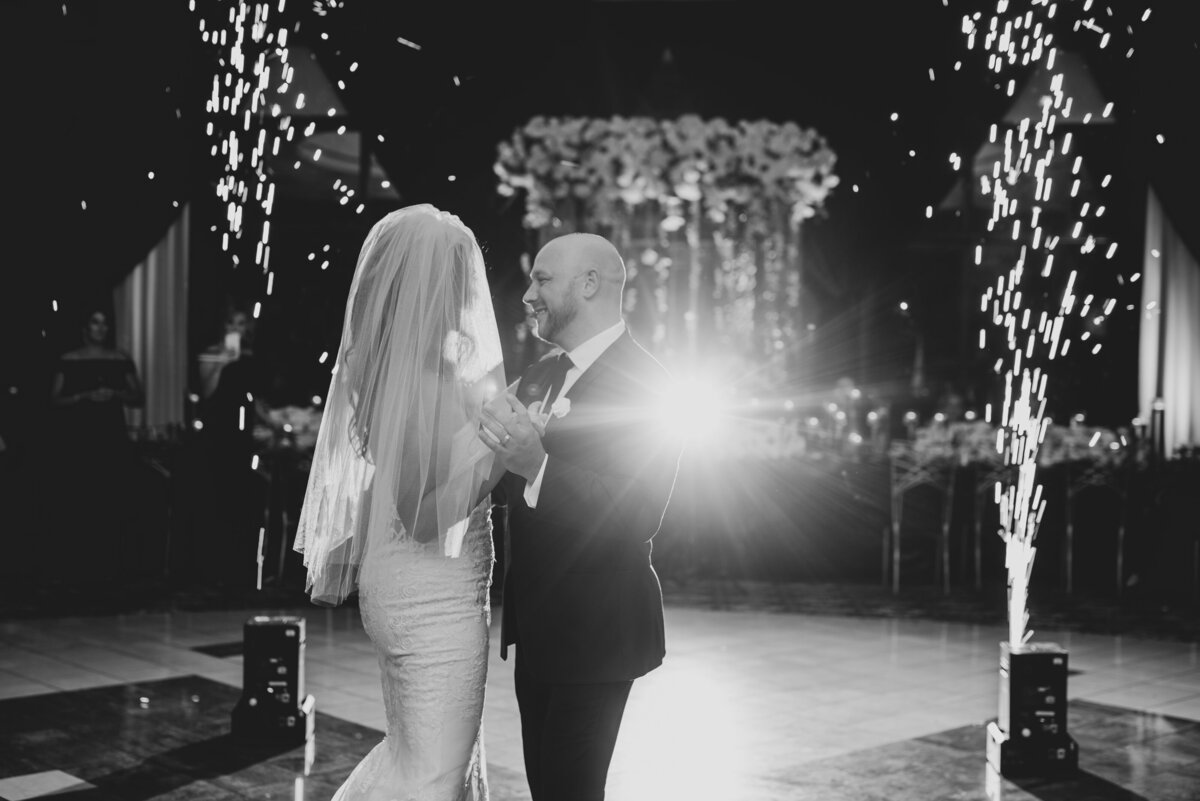 Bride and groom share a dance in downtown Detroit.