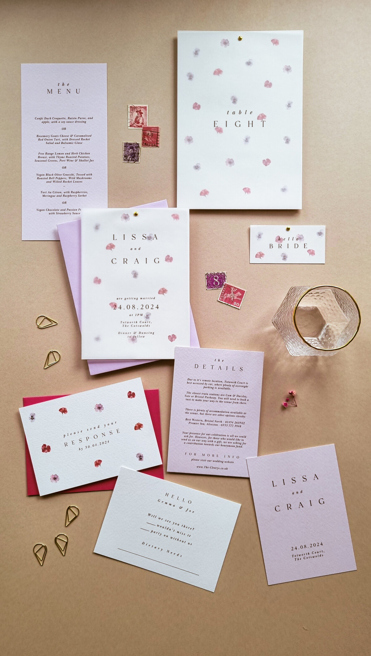 Bright Pink, Lilac and Black Wedding Stationery