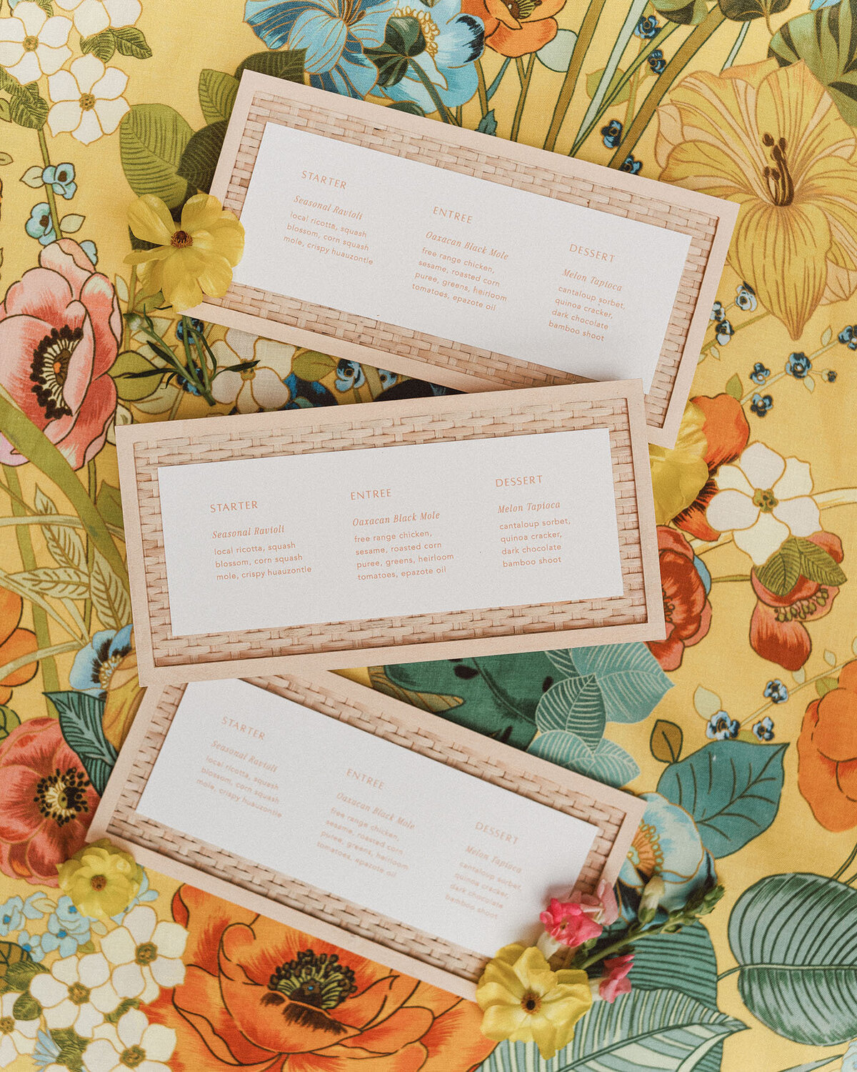 Dominique Alba Studio custom event branding raffia menus mexican wedding web