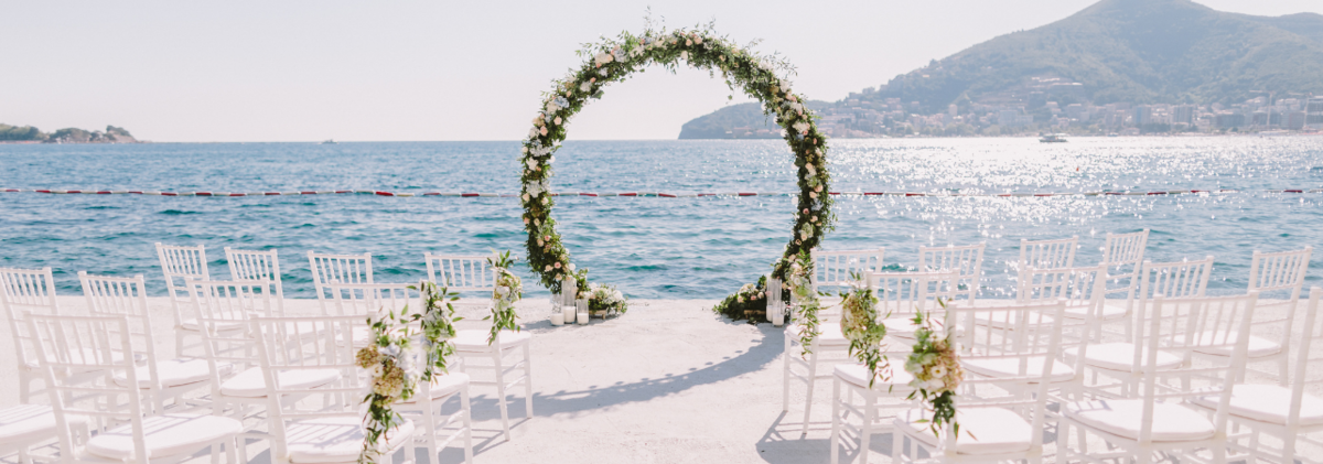 Beach wedding floral circle backdrop