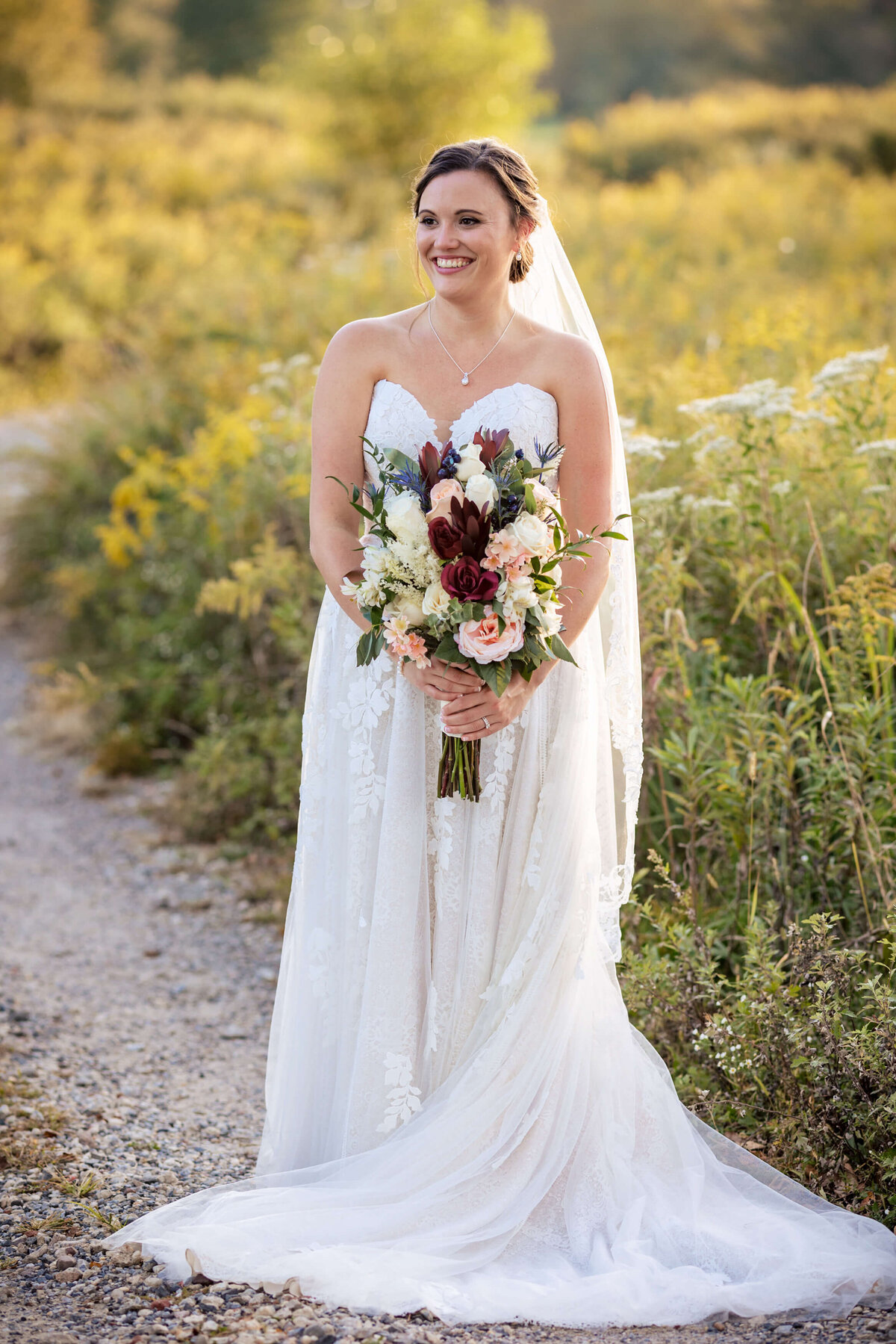 Wedding Bouquet Burgundy White Peach Roses