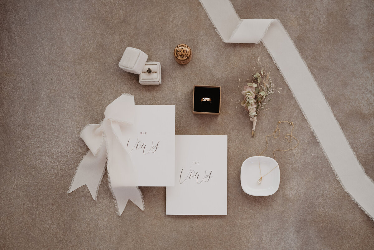 Utah elopement photographer captures wedding details with flat lay photos