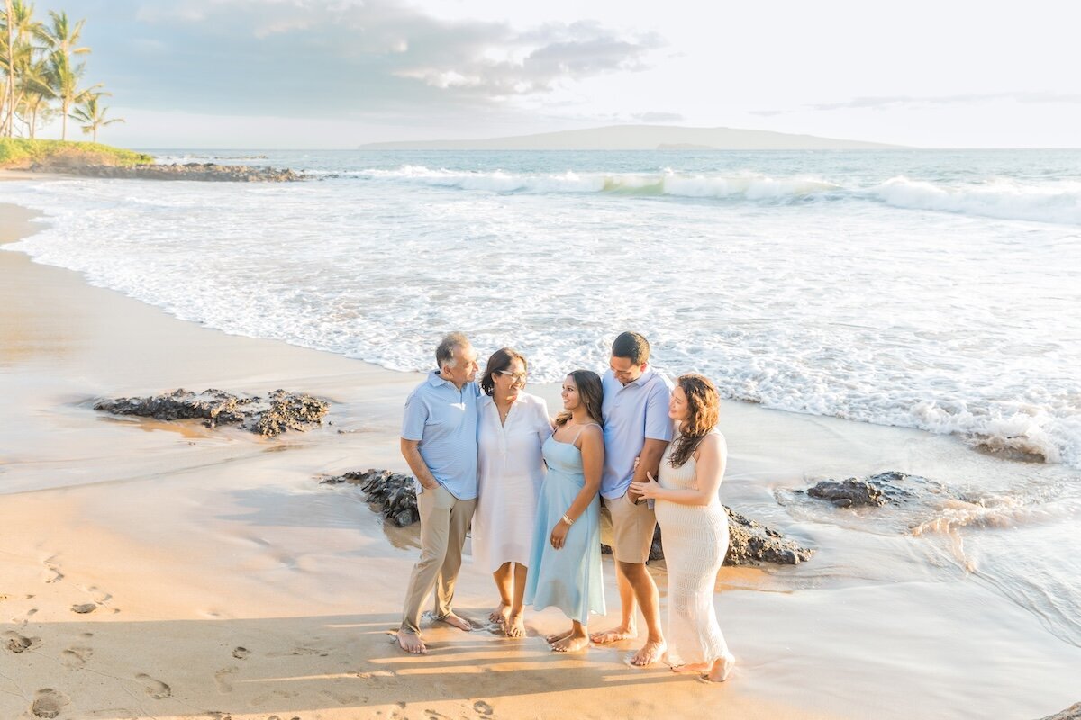 It was perfect golden hour lighting for this photo session on the beach in South Maui. Photos taken from slightly elevated location.