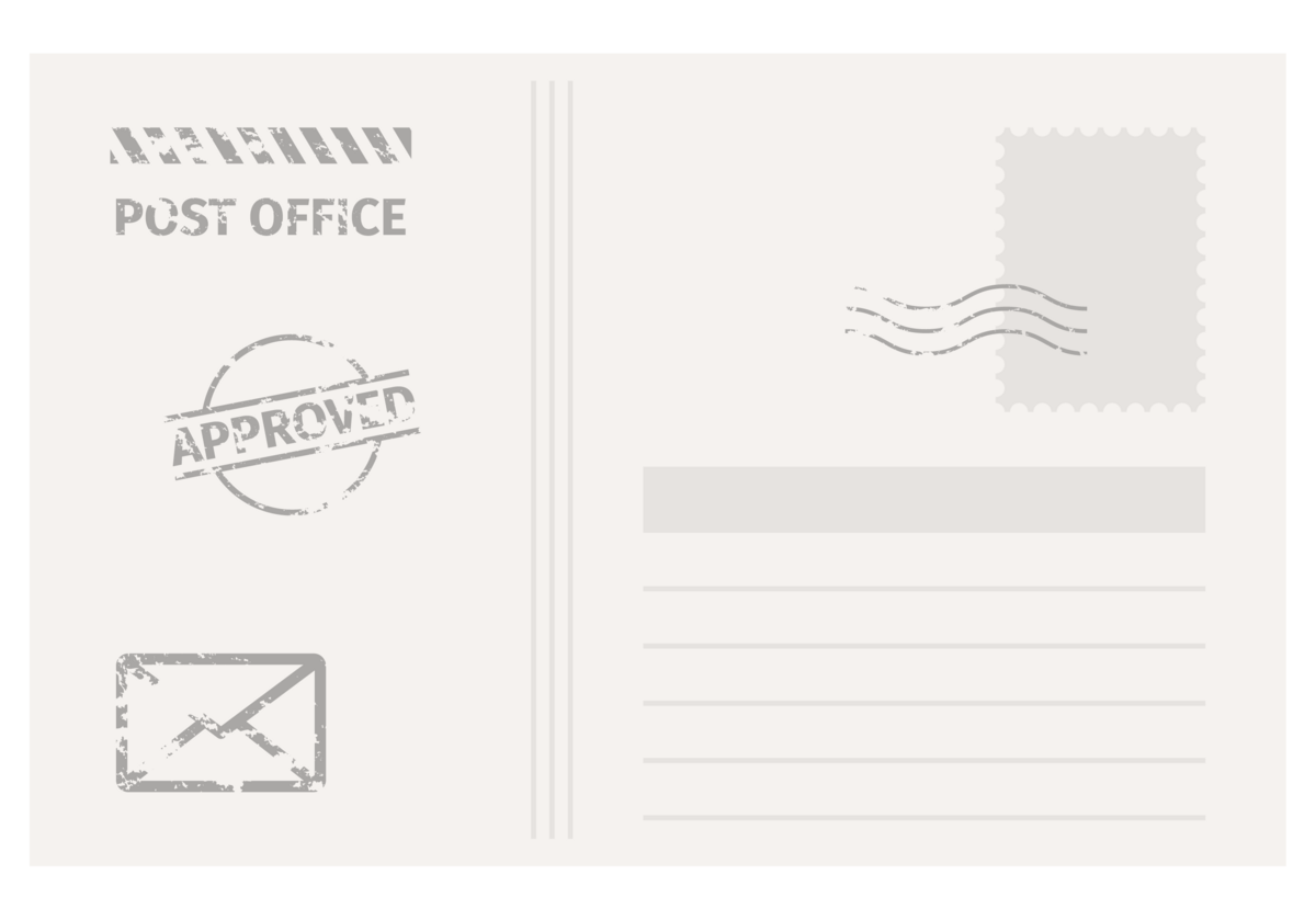 White illustration of envelope with stamps