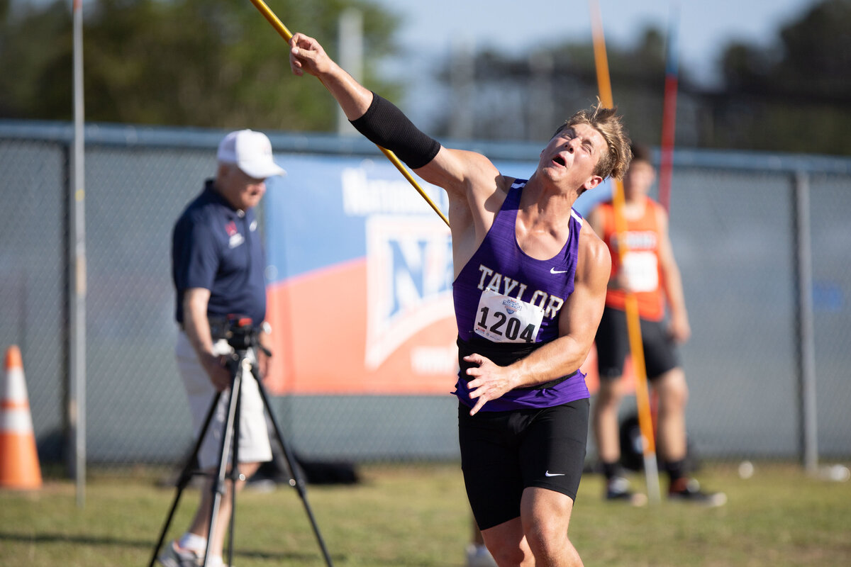Taylor University javelin throw during the National Championships in Gulf Shores, Alabama.