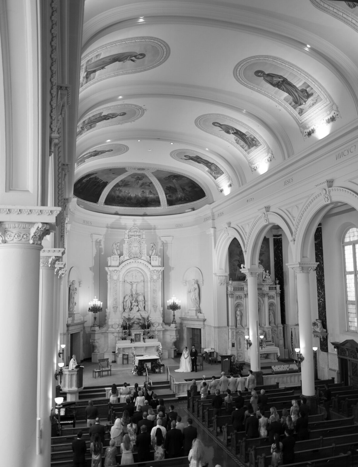 A wide view of beautiful architecture wedding venue in Detroit, St. Peter and Paul church