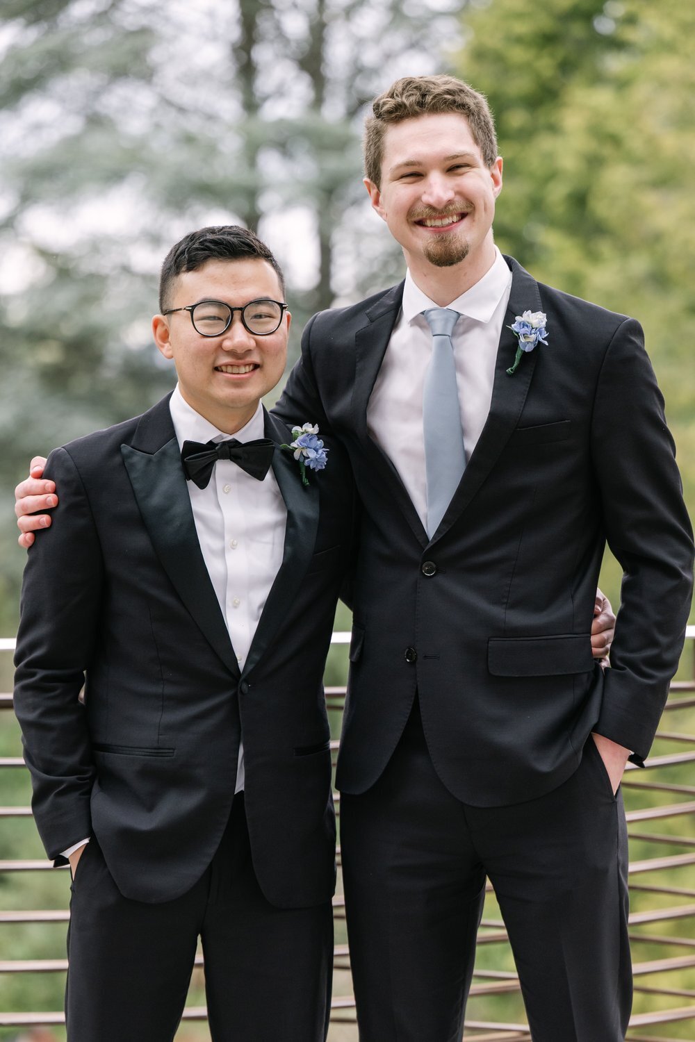 groom with friend outdoor formal portrait