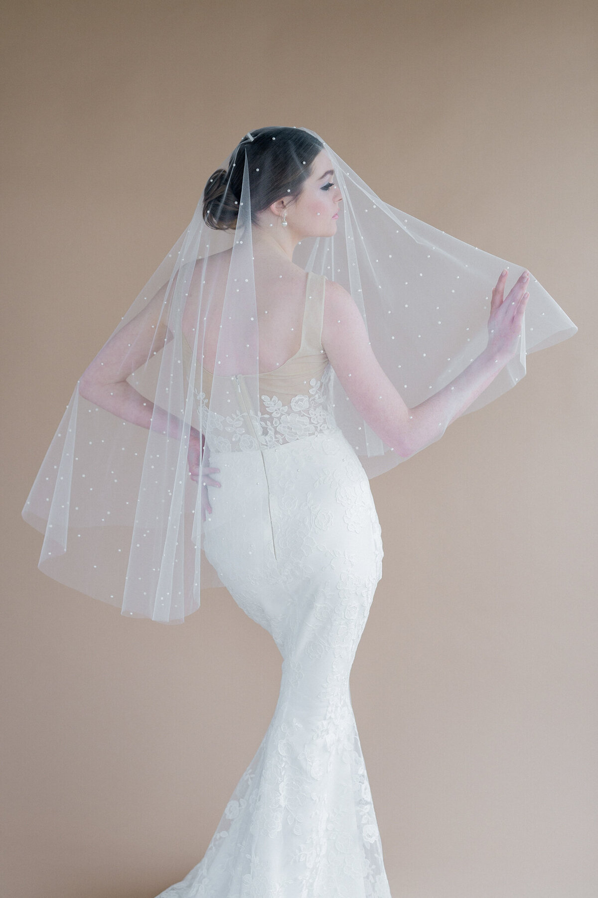 Romantic and feminine bridal veil with pearl detail, by Blair Nadeau Bridal Adornments, romantic and modern wedding jewelry based in Brampton. Featured on the Brontë Bride Vendor Guide.