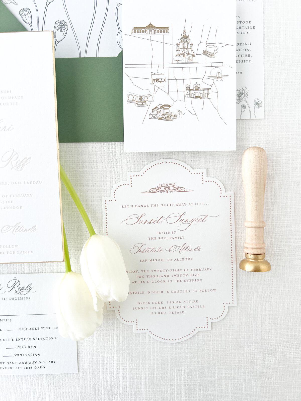 wedding invitation suite embellished with illustrations