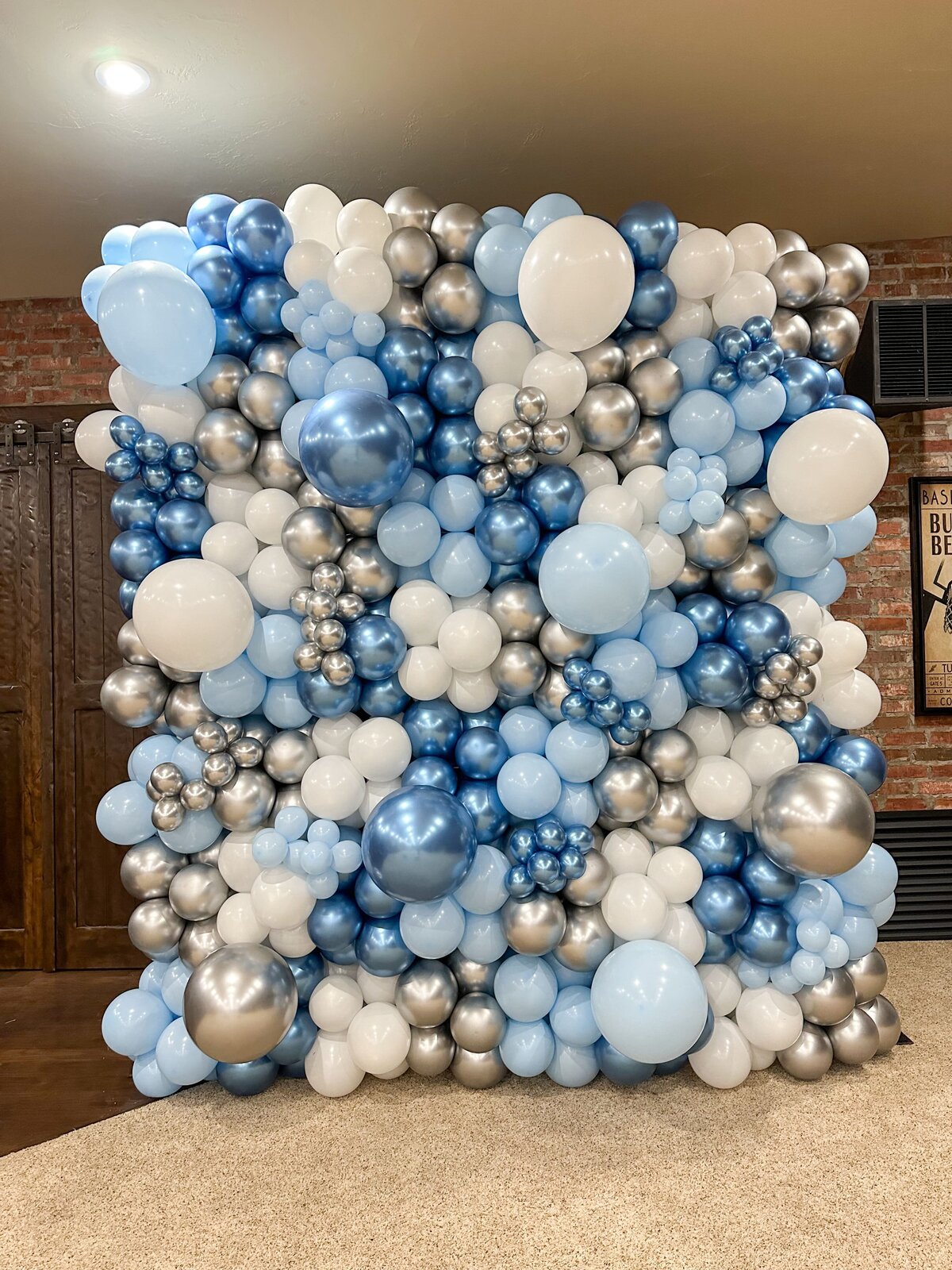 blue silver white balloons
