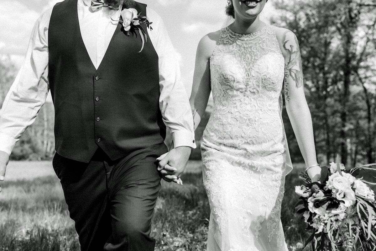 black and white photo of wedding couple