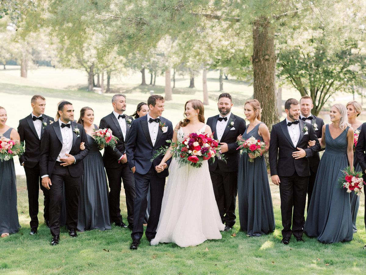 Bride, groom and bridesmaids and groomsmen