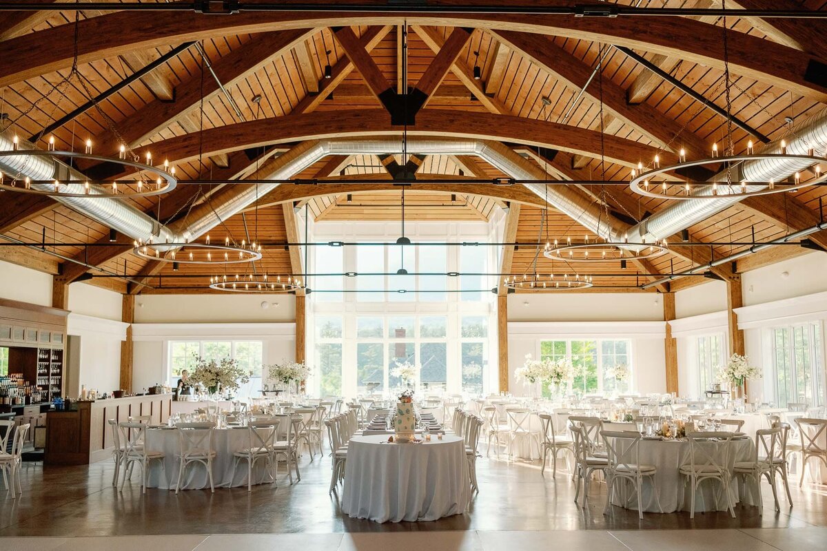 reception space with candles and flowers at  hildene wedding in manchster, vt ceremony