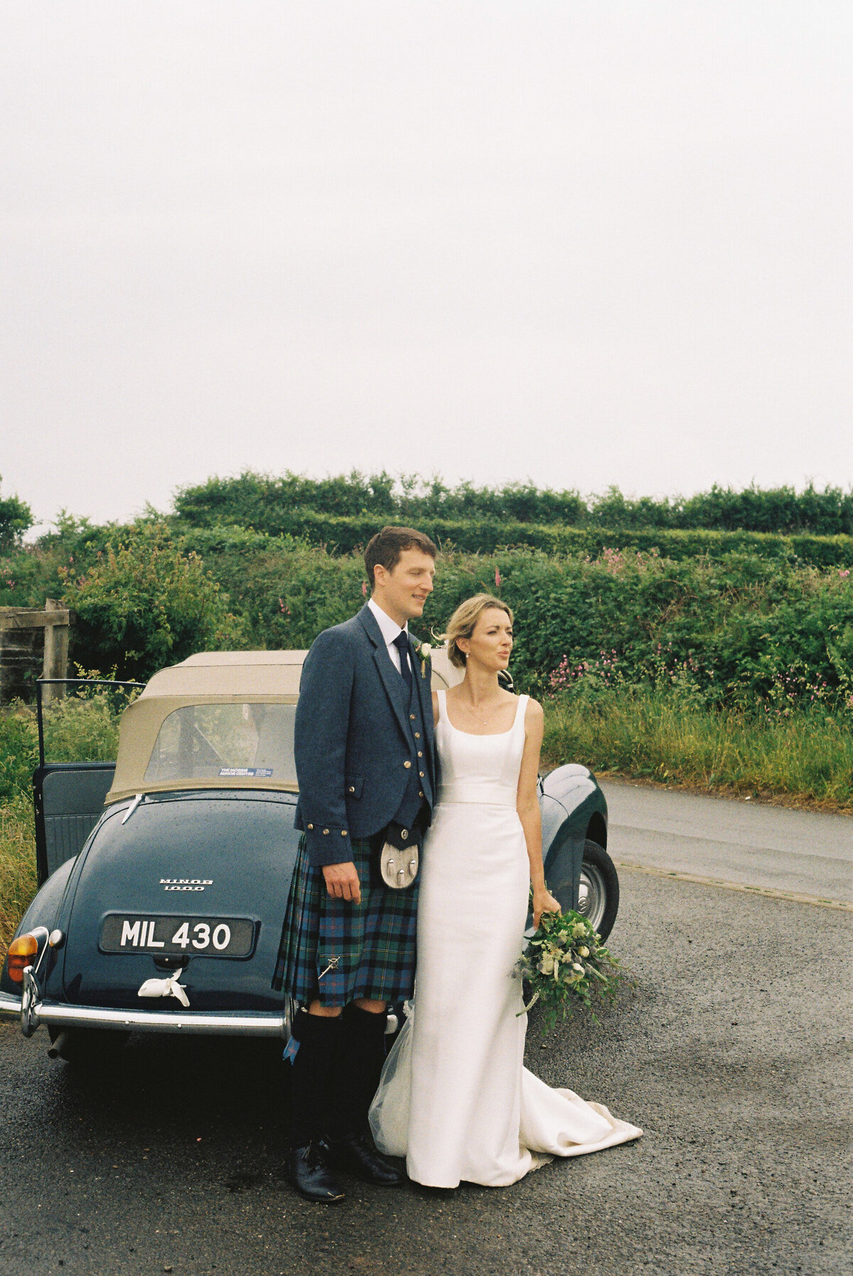 35mm couple portraits at Devon marquee wedding