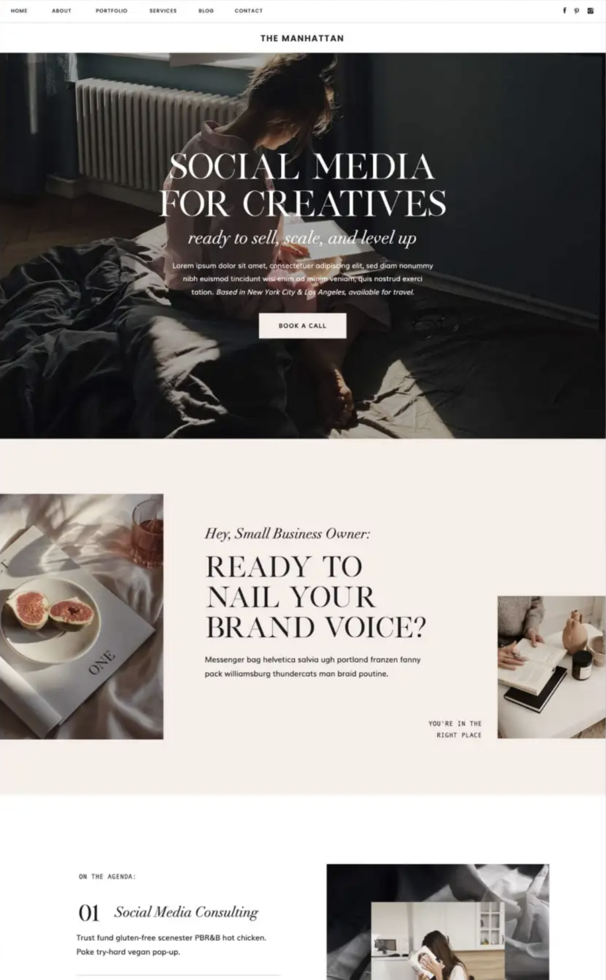 Home page of the Manhattan Showit template from TONIC Site Shop