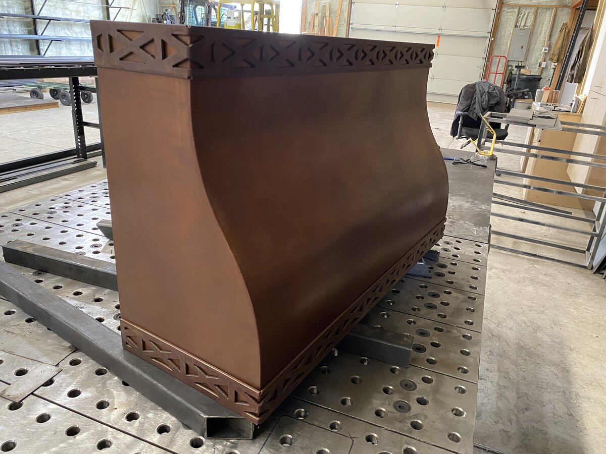 copper patina custom range hood