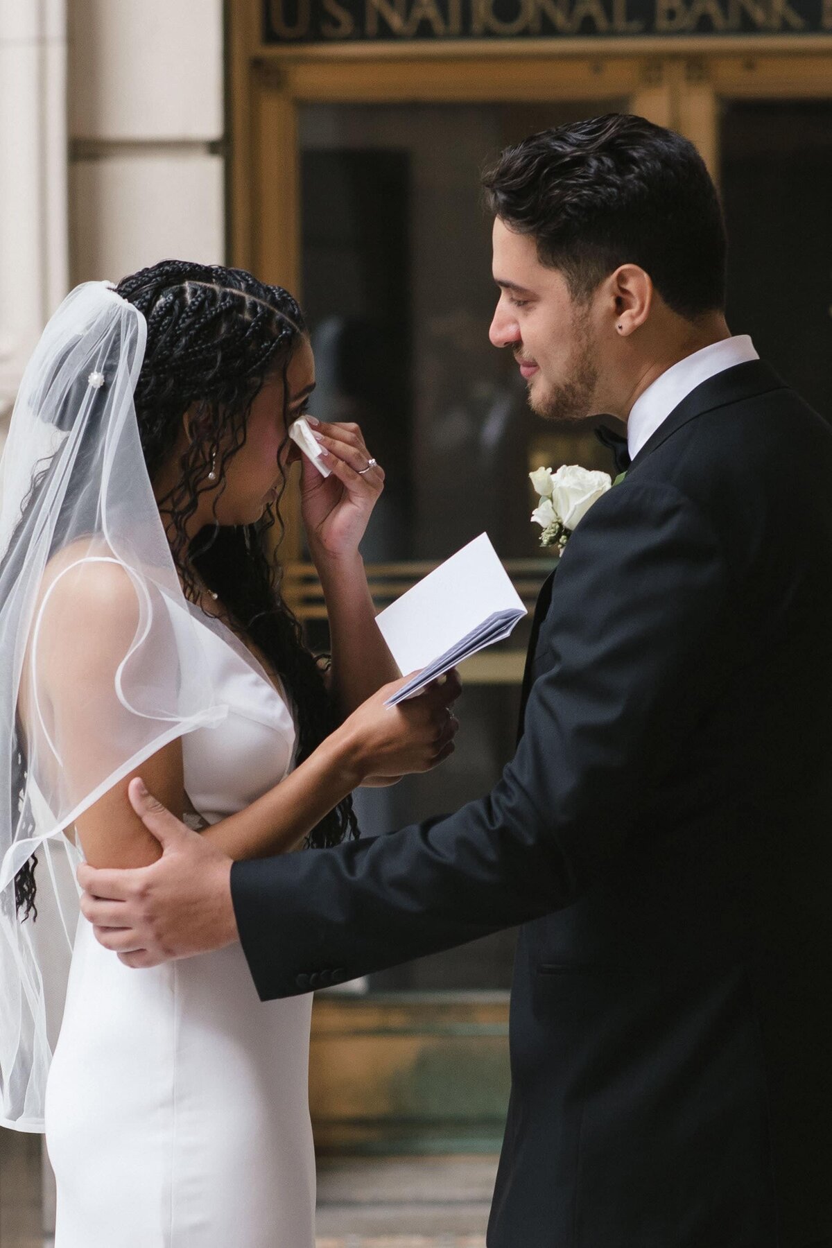 Emotional private wedding vows in downtown Portland