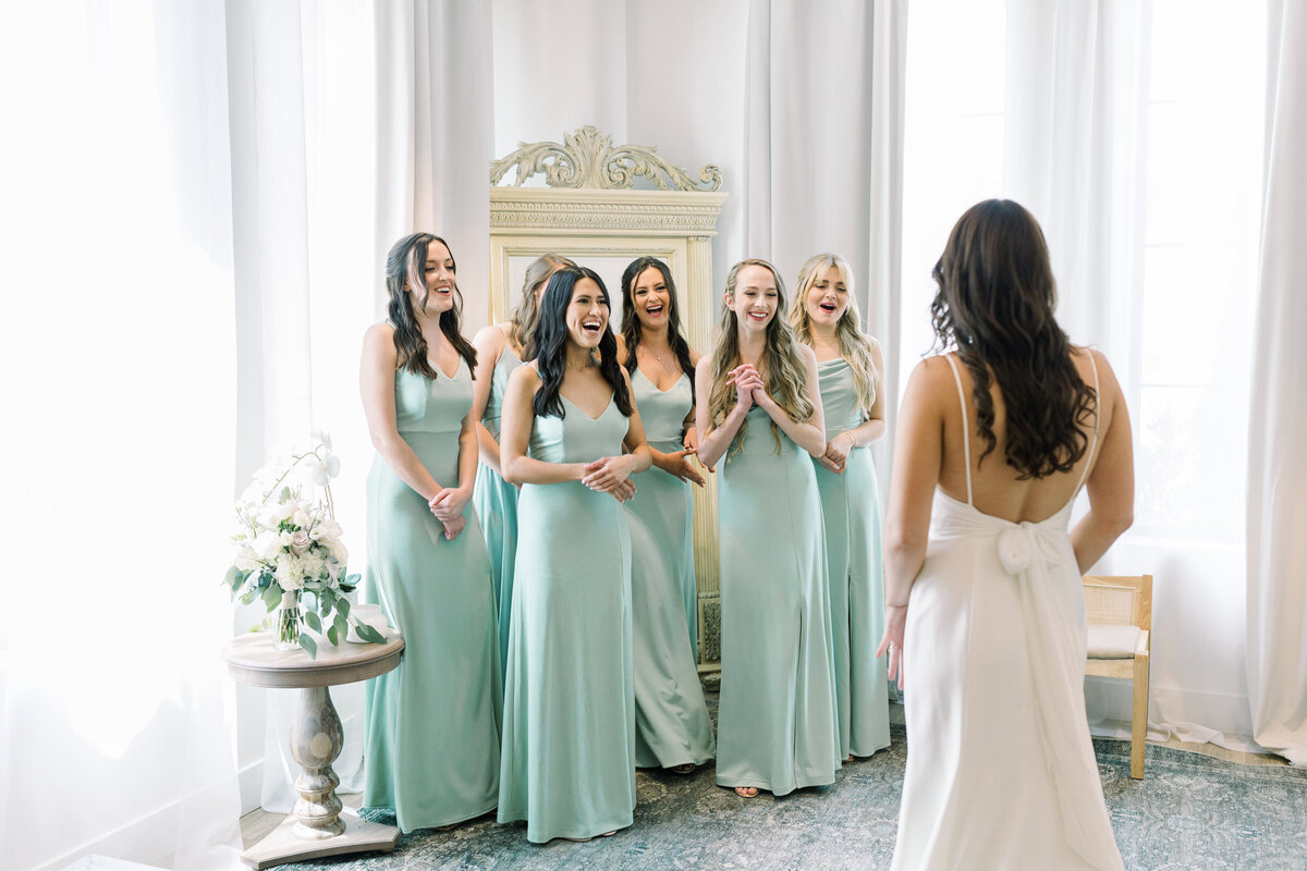 First look with bridesmaids