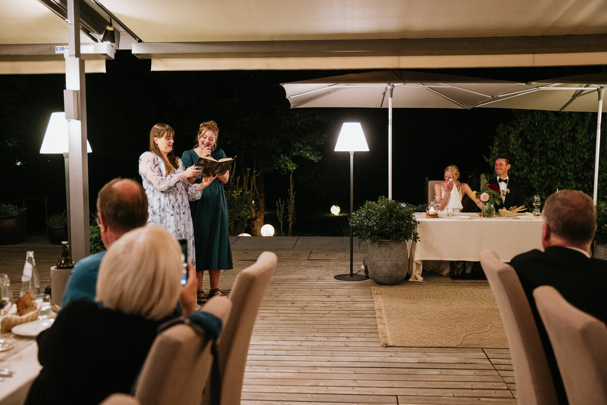 Outdoor dining terrace at La Vimea during wedding reception