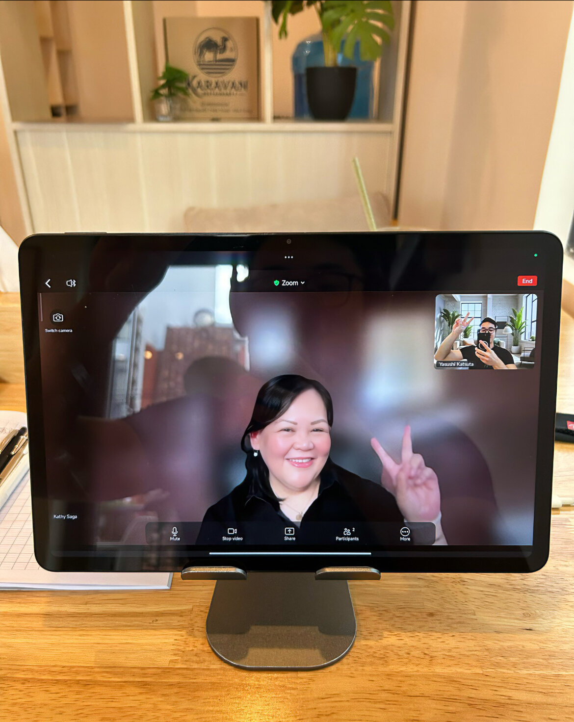 Photos of Japan Blend student and Yasushi during their Zoom learning sessions