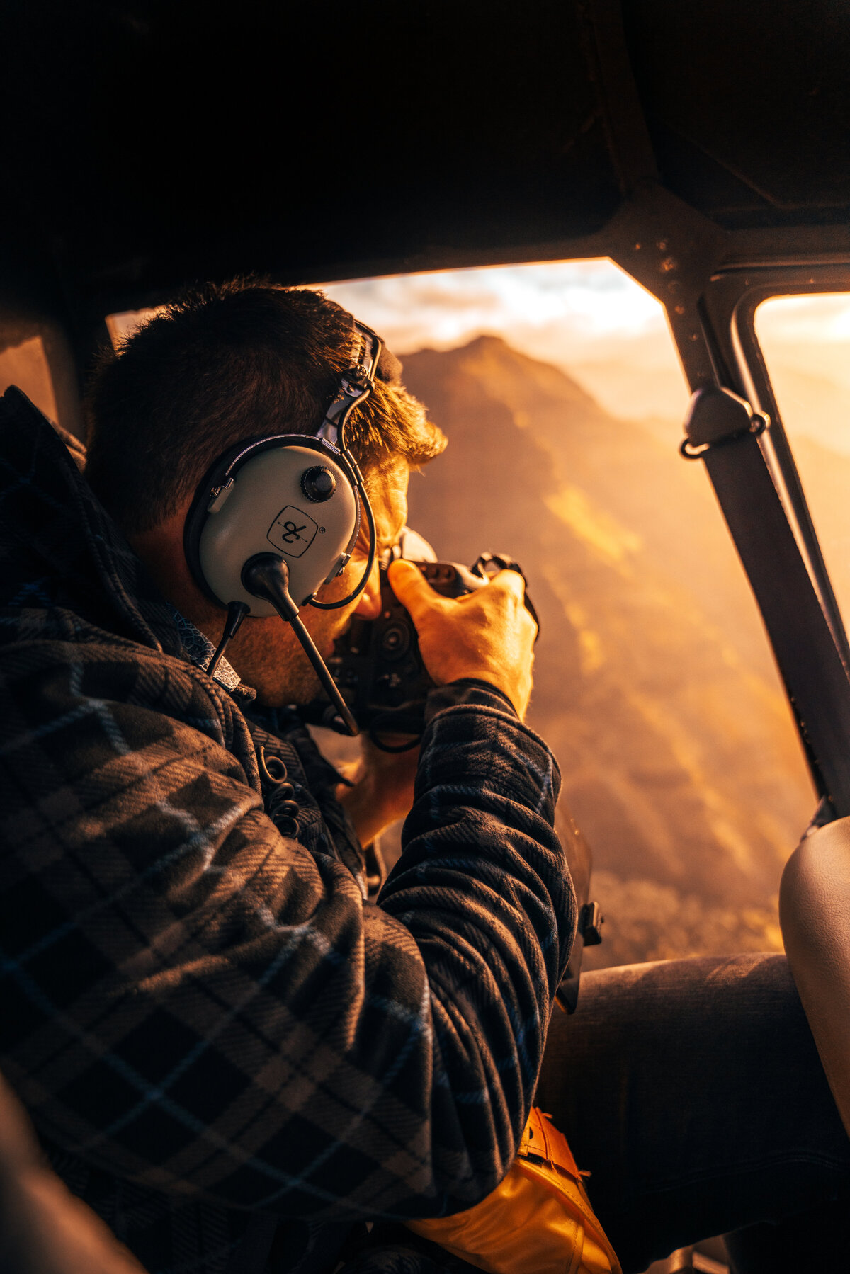 Aerial View inside helicopter  of Kauai, Hawaii