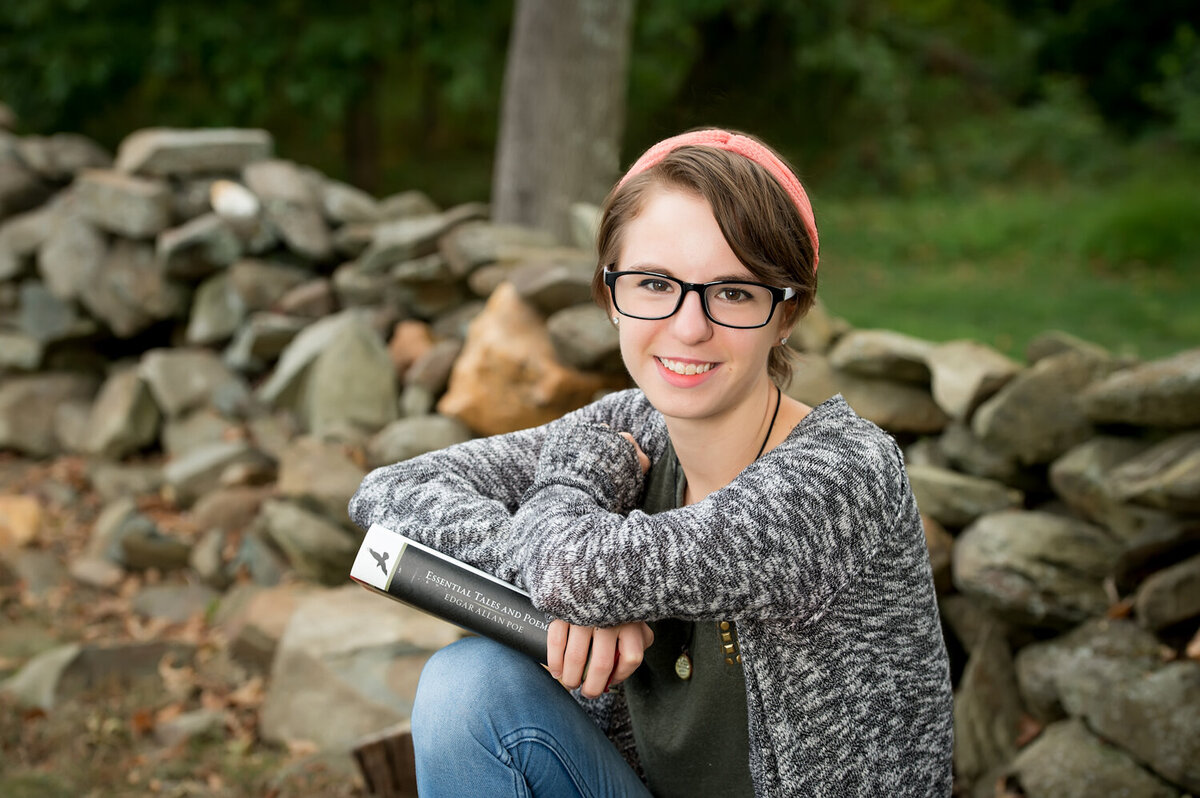 senior girl book lover outdoors