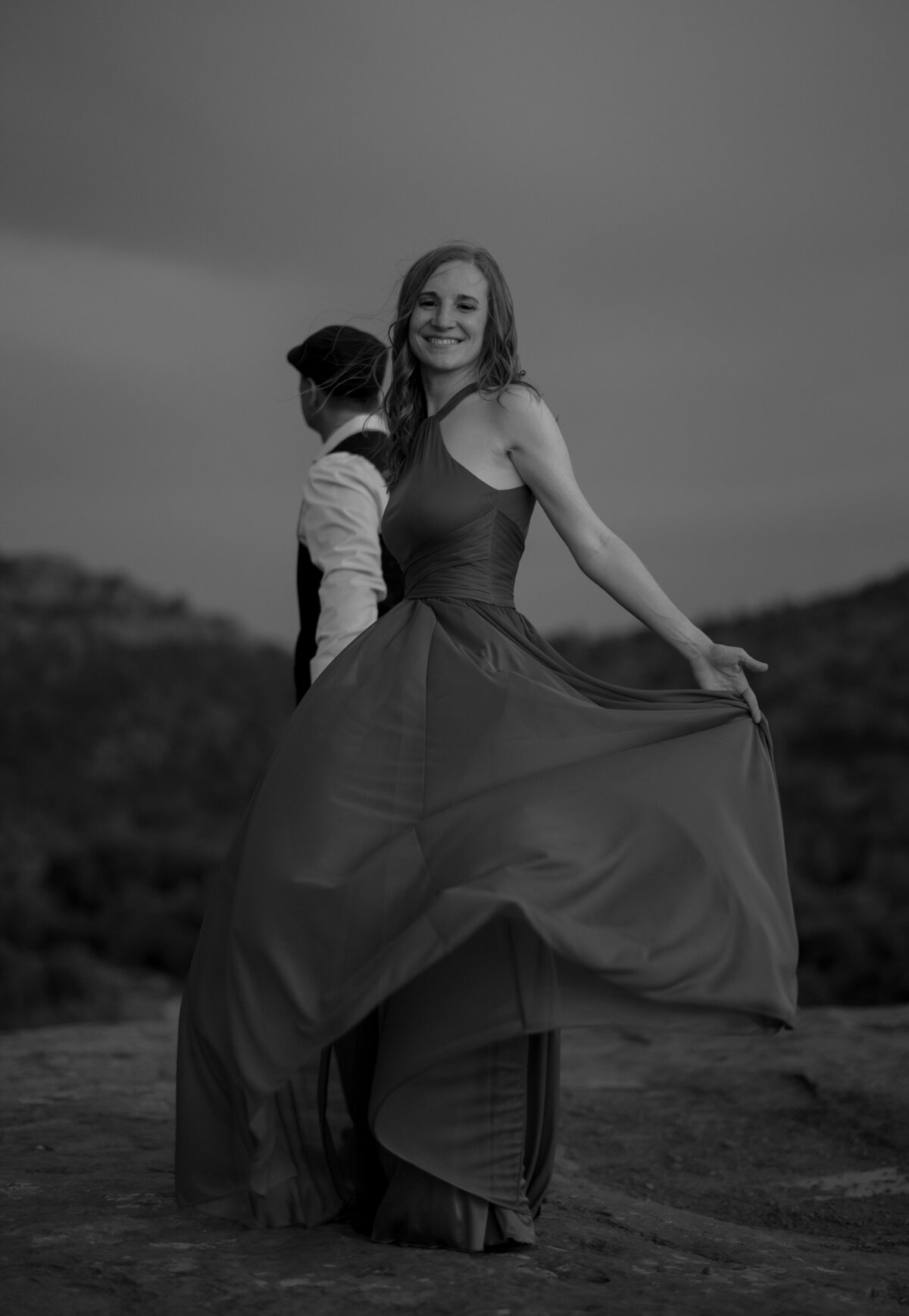 Sunset engagement photo in Sedona with golden Arizona light