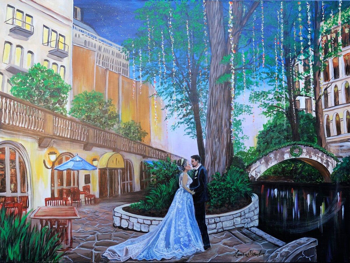 iberian ballroom omni la mansion del rio live wedding painting by Laura Herndon