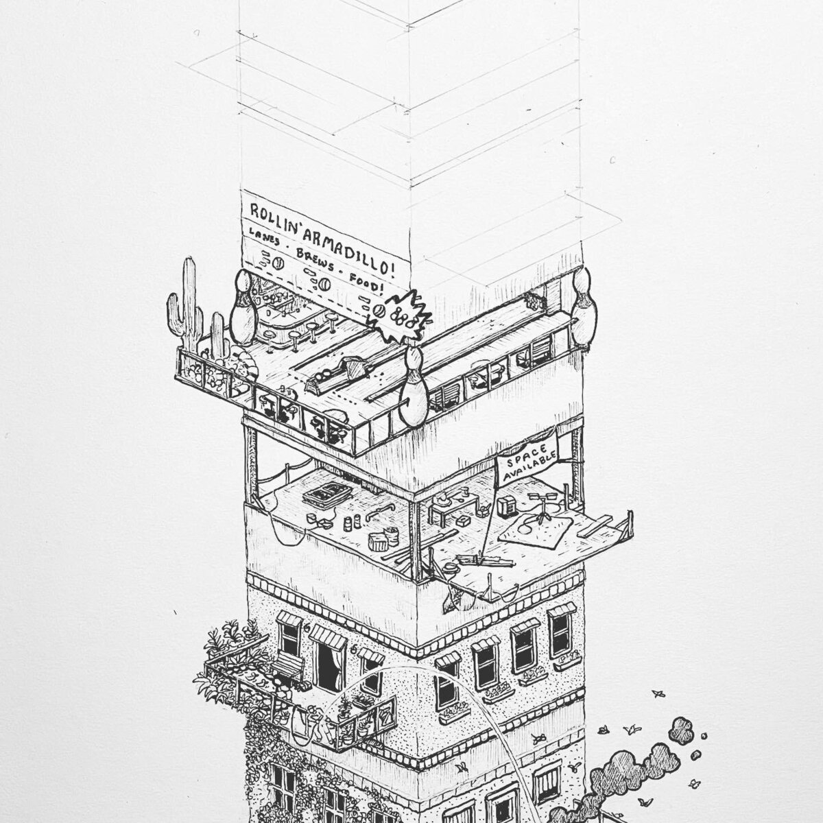 Pen and Ink Illustration of Inktober 2022 prompt: Armadillo