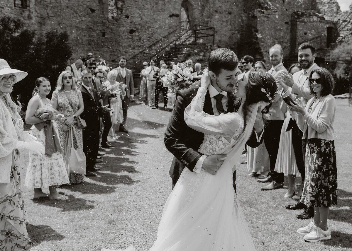First kiss as husband and wife, in Manorbier castle