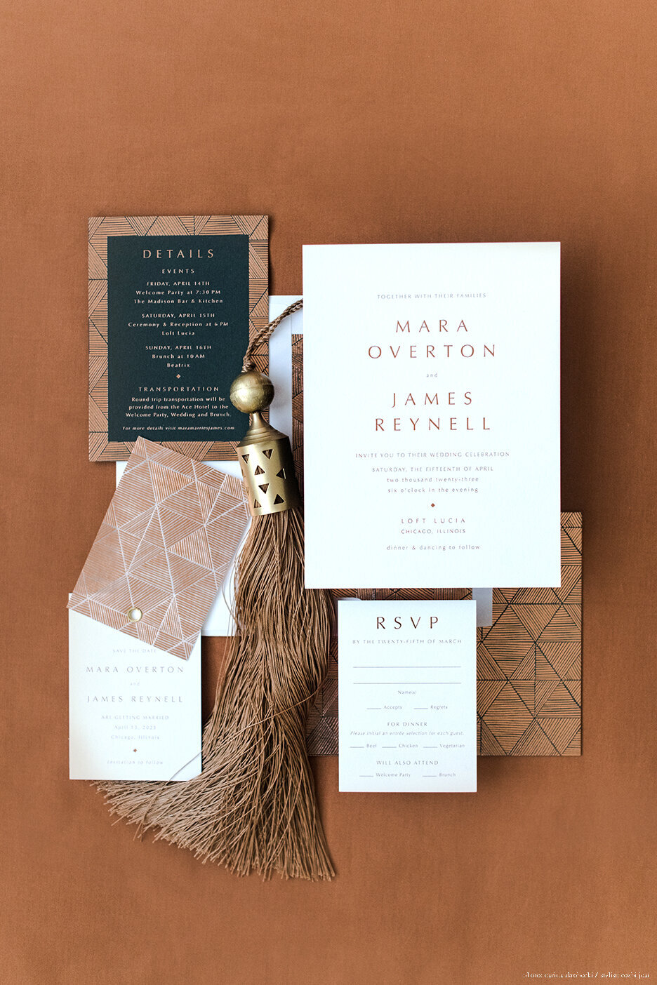 Custom Gold Foil and Letterpress Wedding Invitation | Nikisha King Design