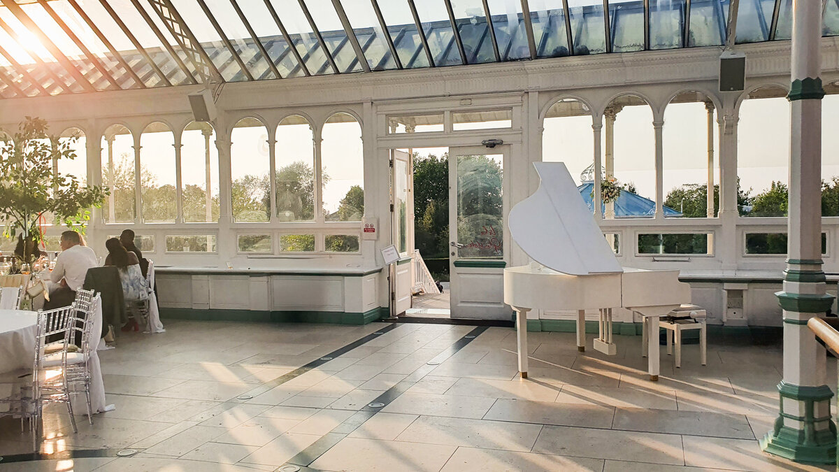 white baby grand piano hire wedding liverpool