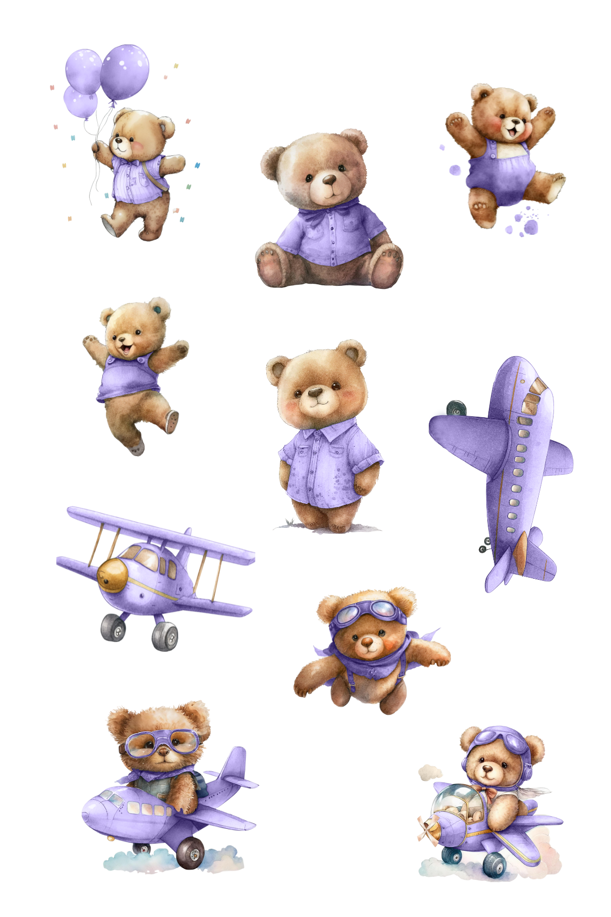 10 Stickers Purple Adventure Bear wMargin