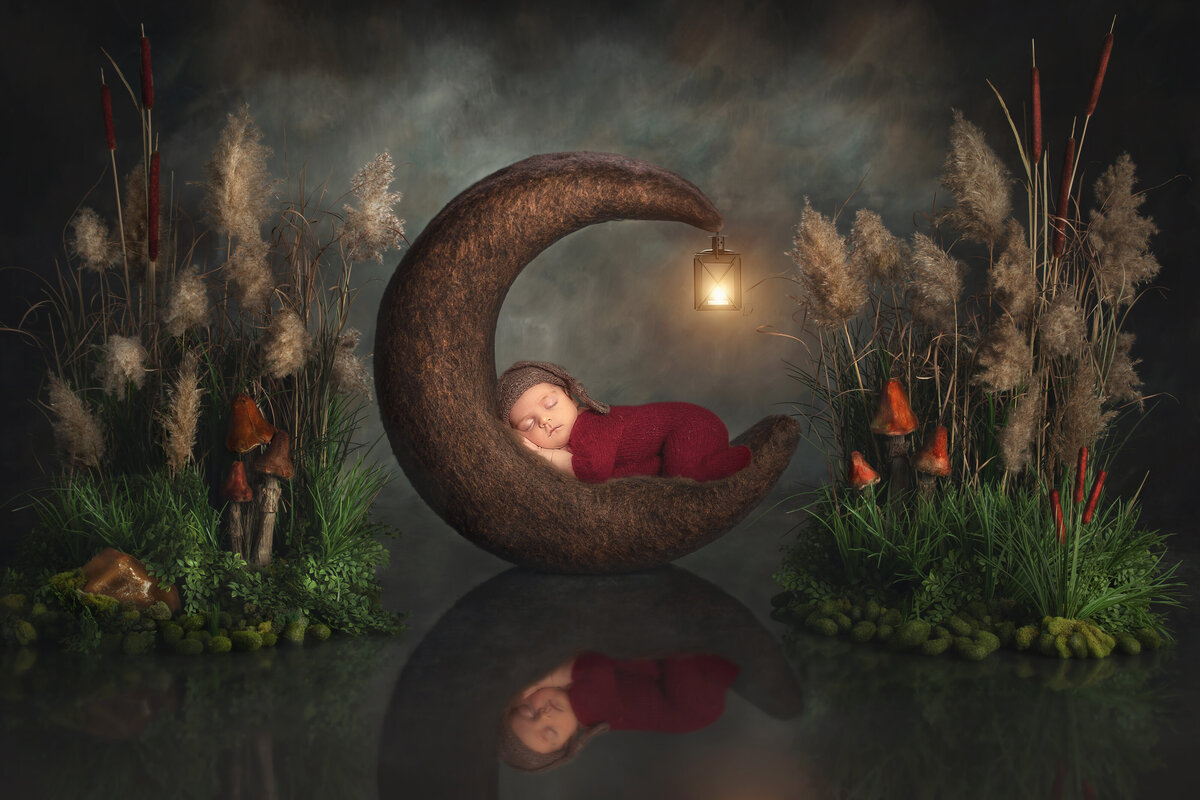 Newborn moon portrait taken at  Sonia Gourlie fine aty Photography studio