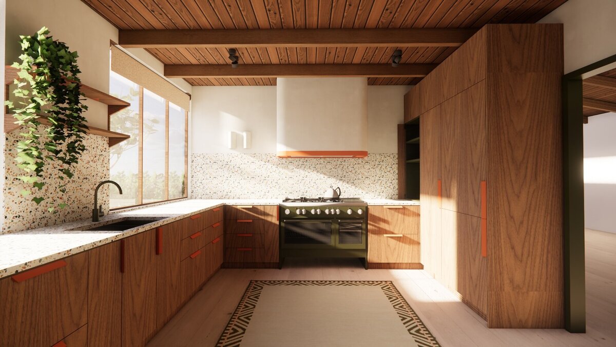 Looking through a door into a light filled bedroom.