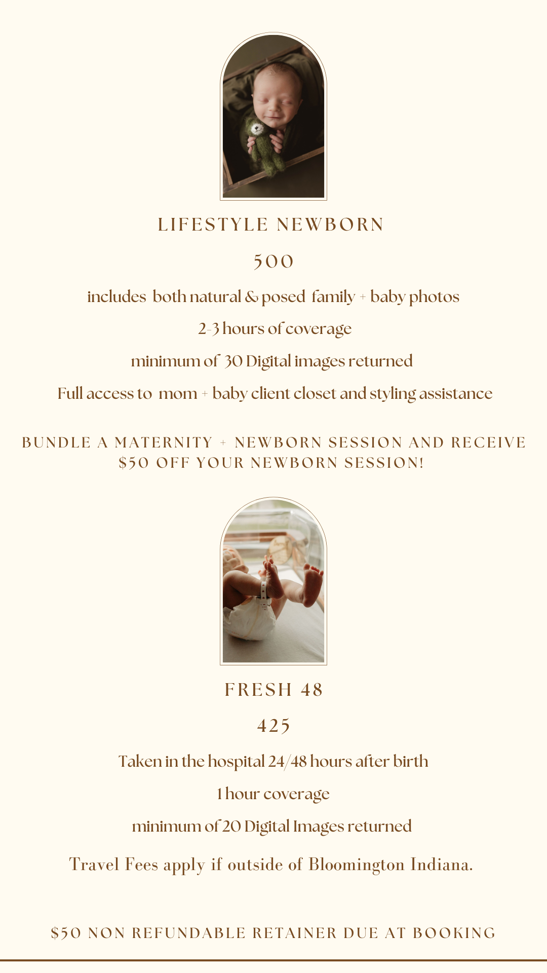 Bloomington Indiana Family and newborn Photographer Pricing