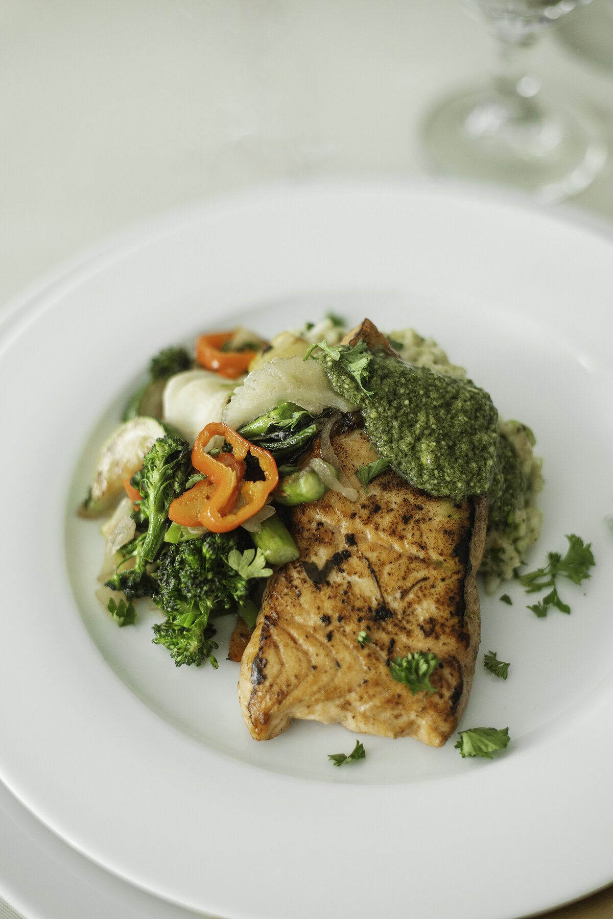 Plated salmon meal made by Mason Dixon Catering