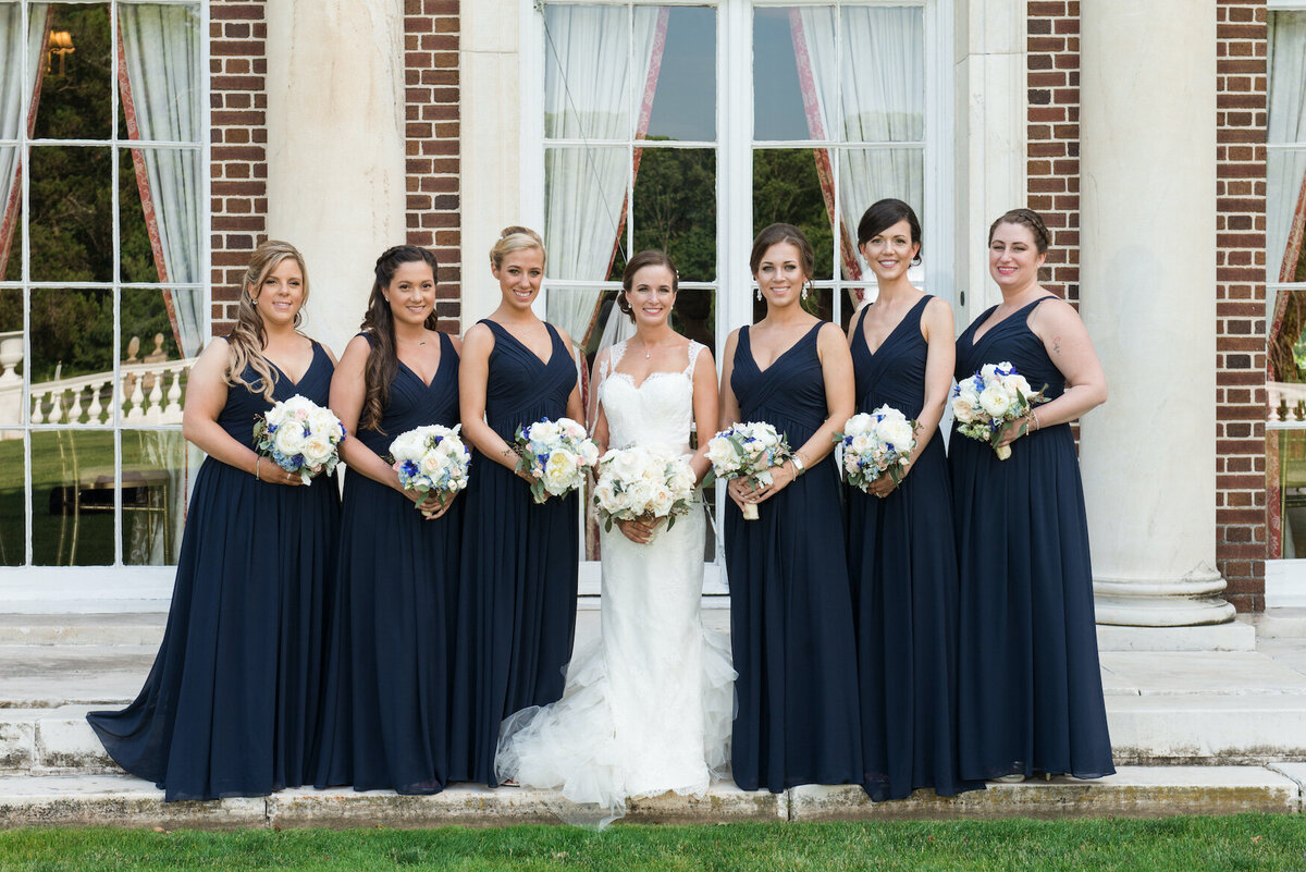 bride and her bridesmaids at de Seversky Mansion