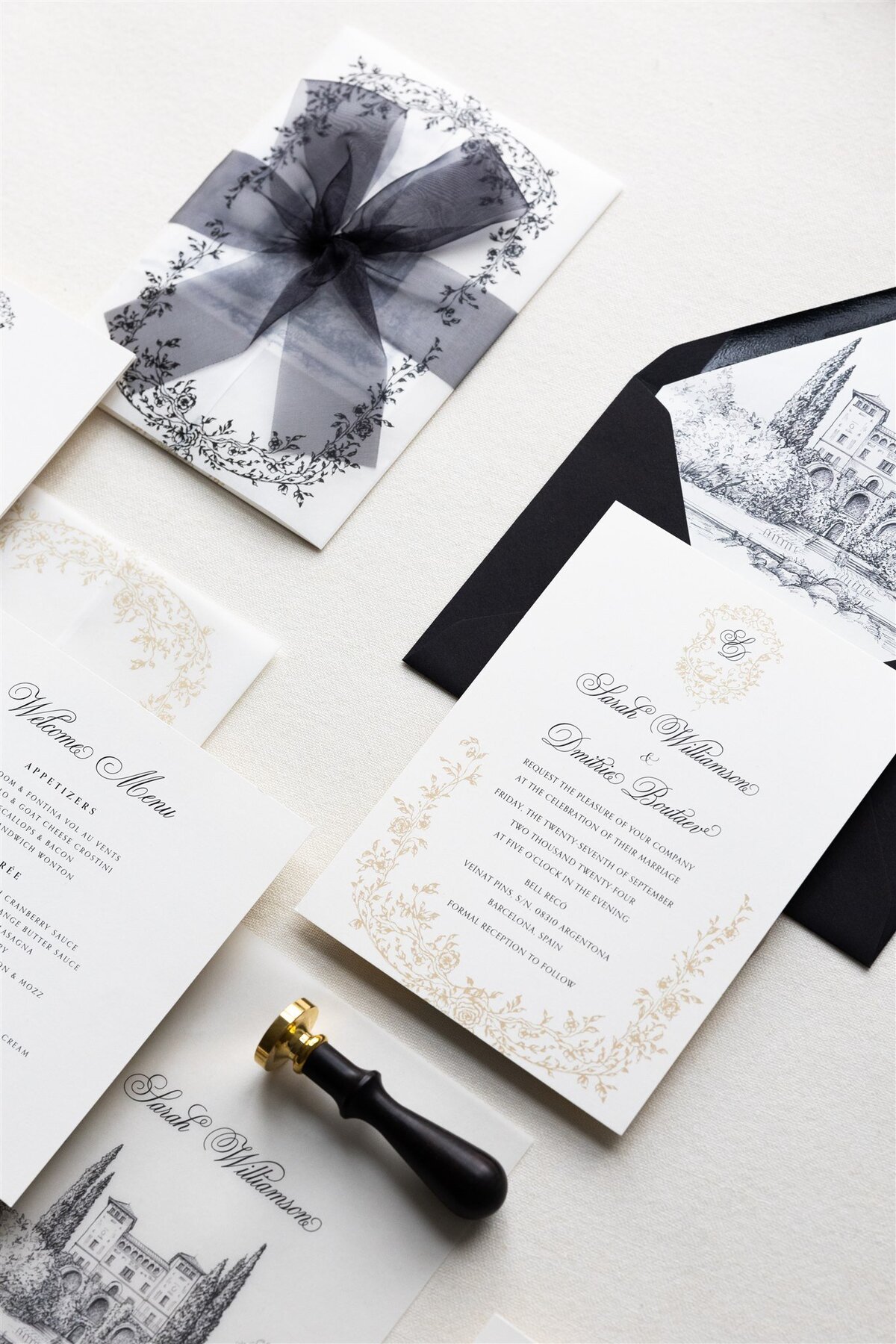 G Designers Black and white destination wedding invitations 9
