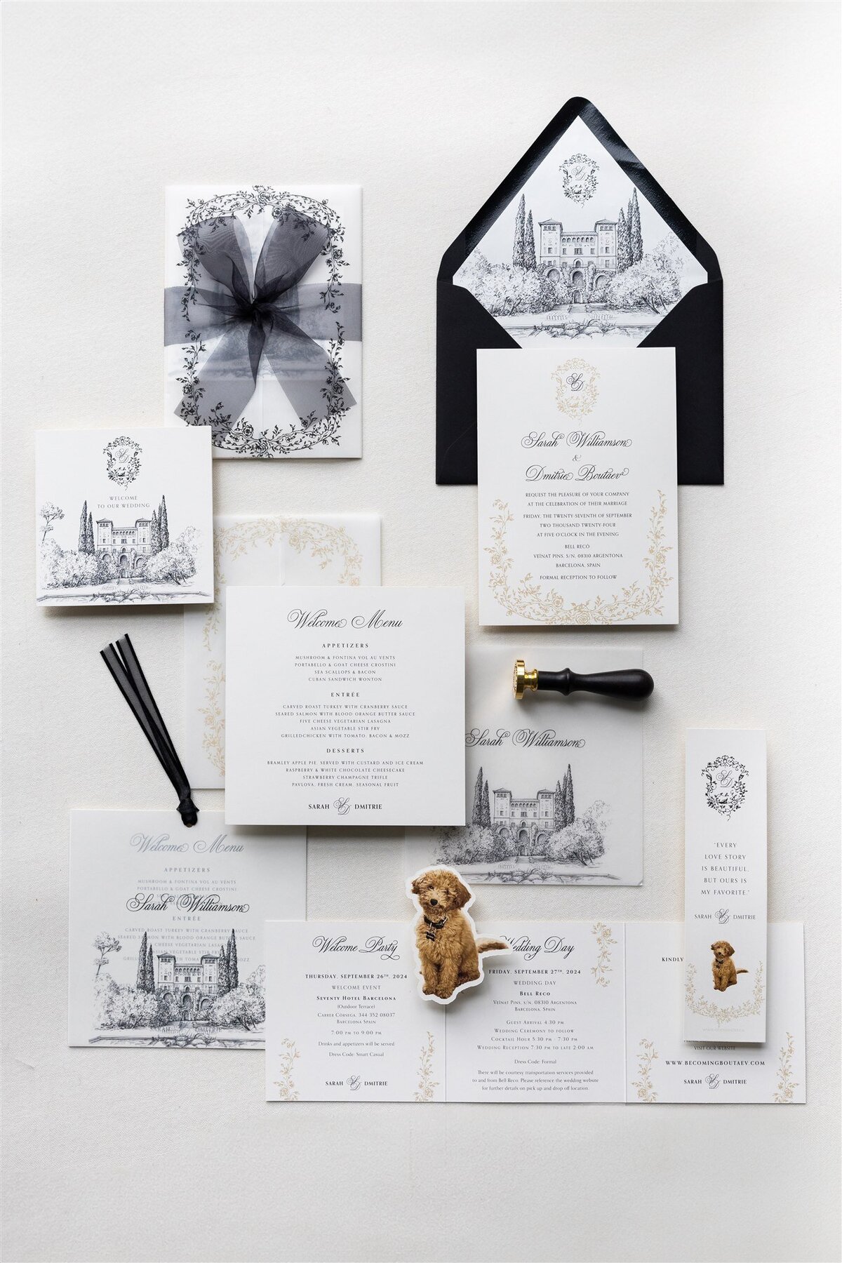 G Designers Black and white destination wedding invitations 13