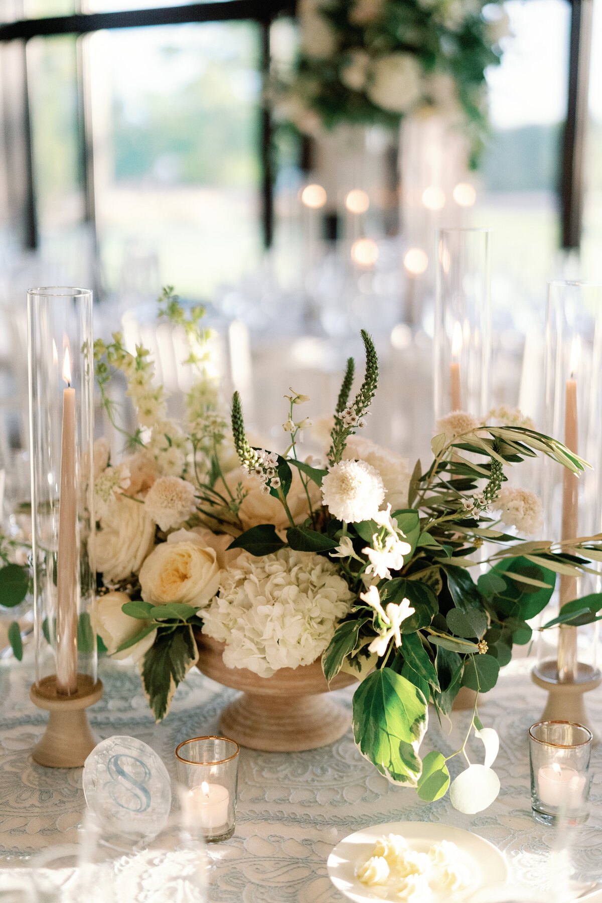 Whte & Green Life in Bloom Wedding Centerpiece at Skokie Country Club