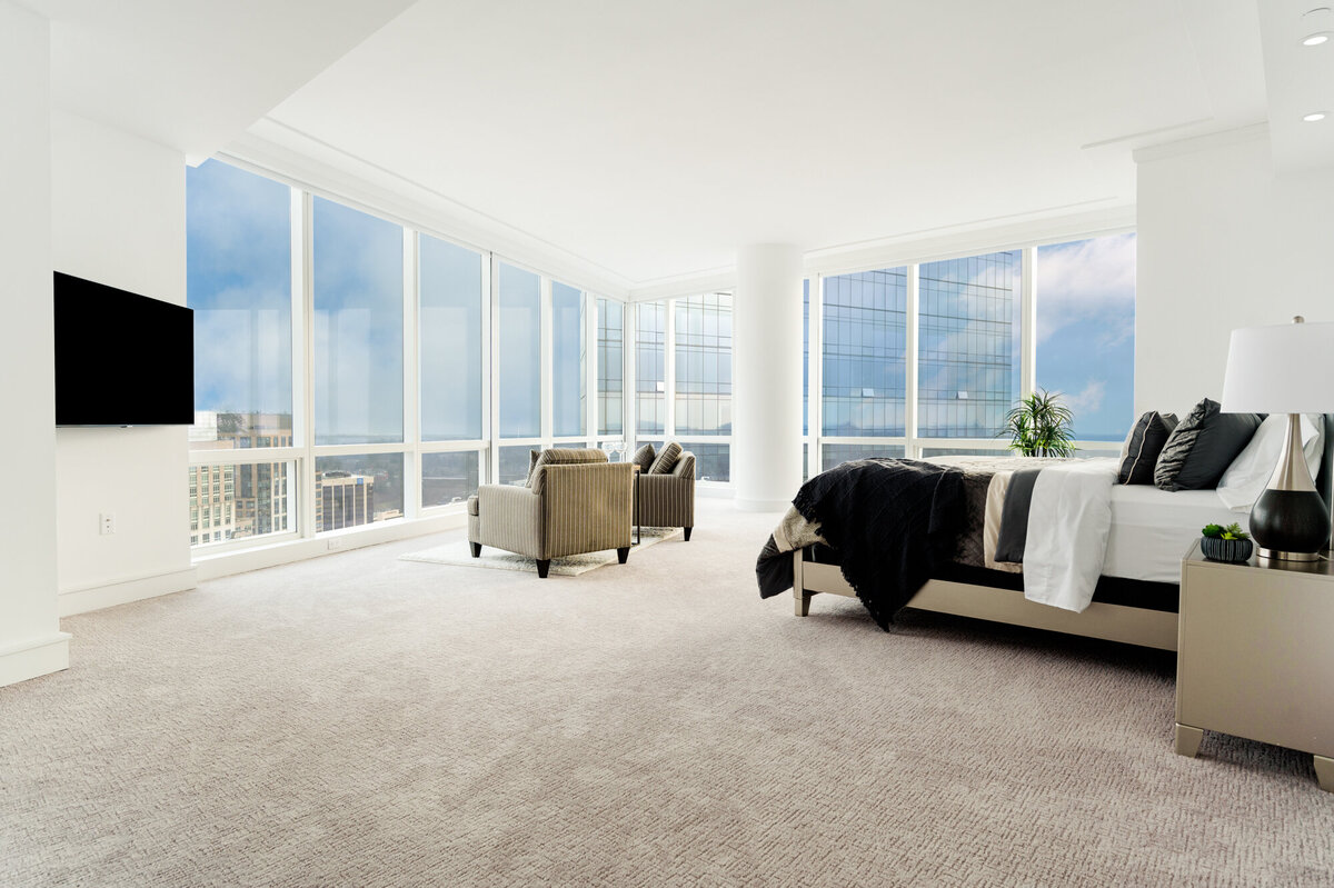bedroom with large tall windows