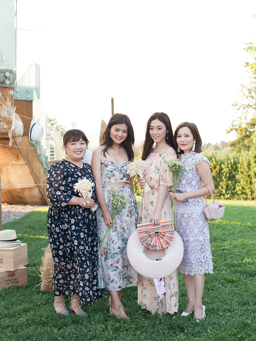 Bridemaids and family, Welcome event at Château de La Coste