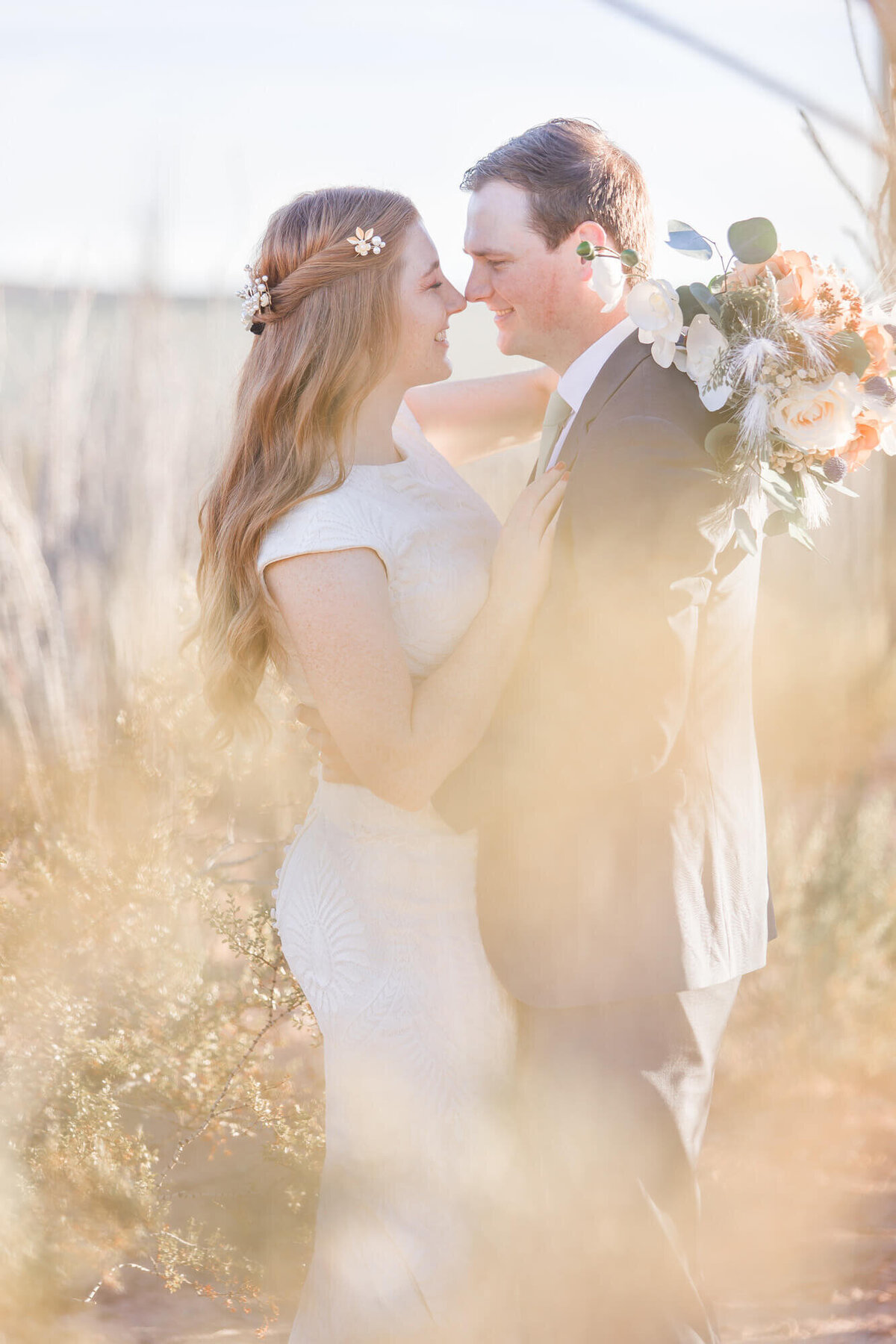 Wedding Couple having an intimate moment in Las Vegas Garden