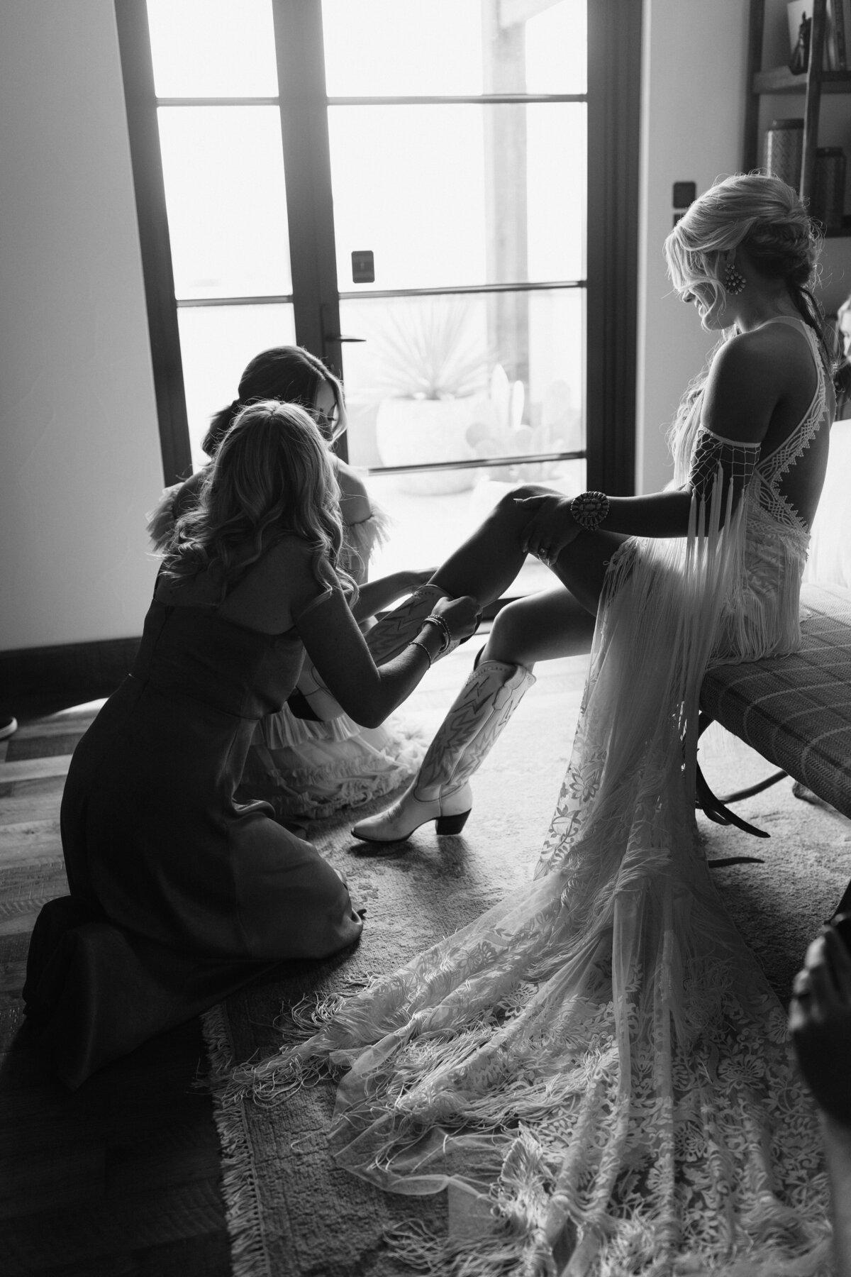 Bride getting ready with bridesmaids